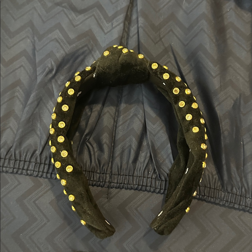 Lele Sadoughi Black Headband with Rhinestone Studs